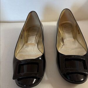 Roger Vivier Black Patent Flats with Rubber Soles